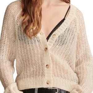 SALE! Lucky Brand Cropped Open Stitch button front Cardigan sweater NWT M